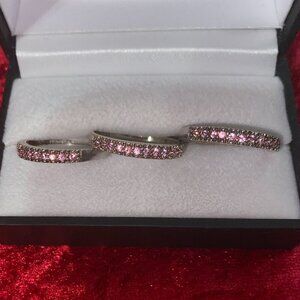 *AVON*3-piece Silver Ring Set--Stackable--Pink Stones--.925 NV--Sz.10